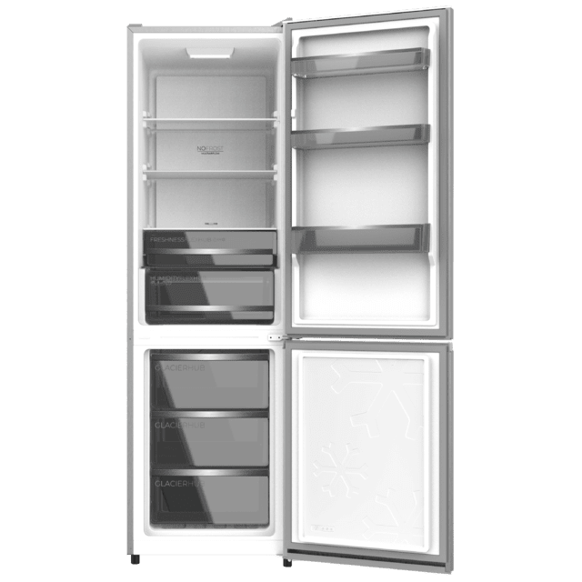 Bolero CoolMarket Combi 335 Inox E Frigorífico combi inox de libre instalación, 195,3cm alto por 59,5cm ancho, Capacidad 333L, No Frost, Compresor Inverter Plus, Cajón temperatura variable Fresh Flex, Cajón con control de humedad,  Multi AirFlow, Fast Cooling y Fast Freezing, Luz Led, Apertura 90º,  Control electrónico, Puerta Reversible, Estantes de cristal y Clase E.