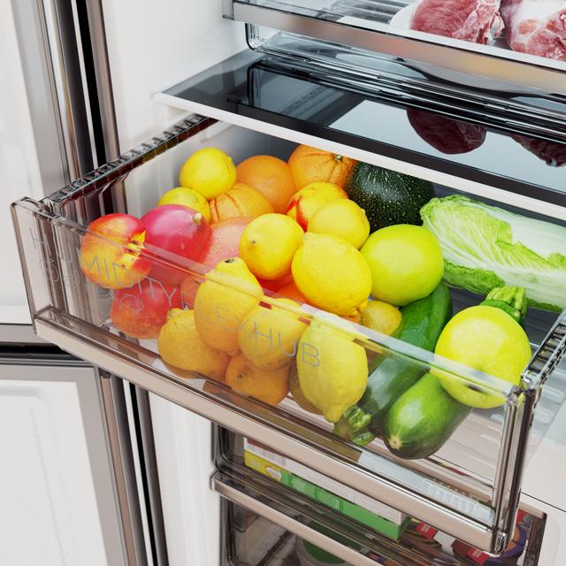 Bolero CoolMarket Combi 335 Inox E Réfrigérateur-congélateur inox pose libre, 195,3 cm de hauteur, 59,5 cm de largeur, capacité de 335 L, No Frost, compresseur Inverter Plus, compartiment Fresh Flex 0 ºC avec contrôle de l'humidité, Multi AirFlow, Fast Cooling et Fast Freezing, bac à fruits et légumes, lumière LED, contrôle électronique, porte réversible, clayettes en verre et classe E.