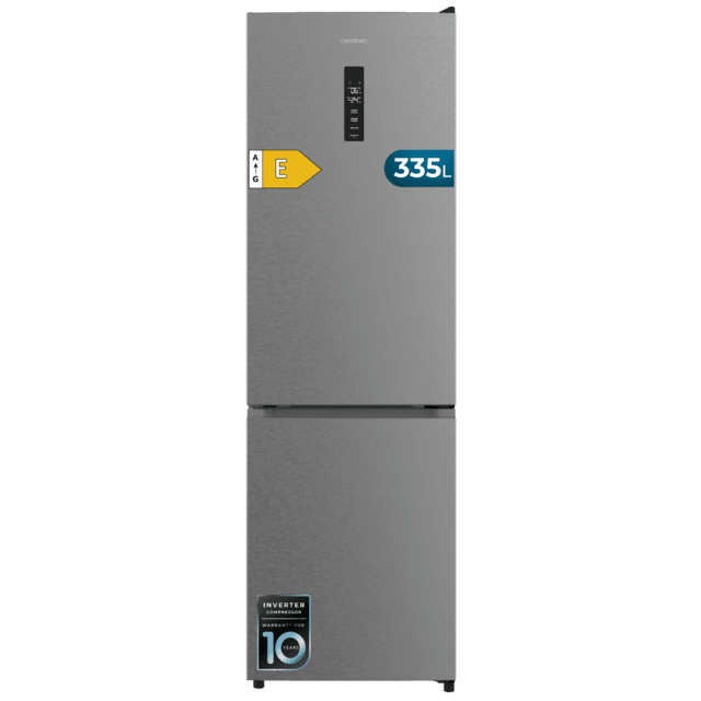 Bolero CoolMarket Combi 335 Inox E Frigorífico combi inox de libre instalación, 195,3cm alto por 59,5cm ancho, Capacidad 333L, No Frost, Compresor Inverter Plus, Cajón temperatura variable Fresh Flex, Cajón con control de humedad,  Multi AirFlow, Fast Cooling y Fast Freezing, Luz Led, Apertura 90º,  Control electrónico, Puerta Reversible, Estantes de cristal y Clase E.