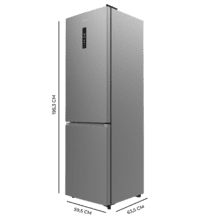 Bolero CoolMarket Combi 335 Inox E Frigorífico combi inox de libre instalación, 195,3cm alto por 59,5cm ancho, Capacidad 333L, No Frost, Compresor Inverter Plus, Cajón temperatura variable Fresh Flex, Cajón con control de humedad,  Multi AirFlow, Fast Cooling y Fast Freezing, Luz Led, Apertura 90º,  Control electrónico, Puerta Reversible, Estantes de cristal y Clase E.