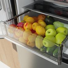 Bolero CoolMarket Combi 335 Dark E Réfrigérateur-congélateur inox foncé pose libre, 195,3 cm de hauteur, 59,5 cm de largeur, capacité de 335 L, No Frost, compresseur Inverter Plus, compartiment Fresh Flex 0 ºC avec contrôle de l'humidité, Multi AirFlow, Fast Cooling et Fast Freezing, bac à fruits et légumes, lumière LED, contrôle électronique, porte réversible, clayettes en verre et classe E.