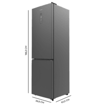 Bolero CoolMarket Combi 335 Dark E Frigorífico combi inox oscuro de libre instalación, 195,3cm alto por 59,5cm ancho, Capacidad 333L, No Frost, Compresor Inverter Plus, Cajón temperatura variable Fresh Flex, Cajón con control de humedad,  Multi AirFlow, Fast Cooling y Fast Freezing, Luz Led, Apertura 90º,  Control electrónico, Puerta Reversible, Estantes de cristal y Clase E.