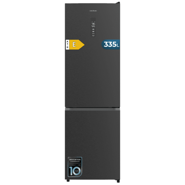 Bolero CoolMarket Combi 335 Dark E Frigorífico combi inox oscuro de libre instalación, 195,3cm alto por 59,5cm ancho, Capacidad 333L, No Frost, Compresor Inverter Plus, Cajón temperatura variable Fresh Flex, Cajón con control de humedad,  Multi AirFlow, Fast Cooling y Fast Freezing, Luz Led, Apertura 90º,  Control electrónico, Puerta Reversible, Estantes de cristal y Clase E.