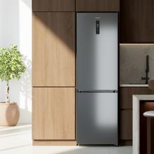 Bolero CoolMarket Combi 335 Dark E Réfrigérateur-congélateur inox foncé pose libre, 195,3 cm de hauteur, 59,5 cm de largeur, capacité de 335 L, No Frost, compresseur Inverter Plus, compartiment Fresh Flex 0 ºC avec contrôle de l'humidité, Multi AirFlow, Fast Cooling et Fast Freezing, bac à fruits et légumes, lumière LED, contrôle électronique, porte réversible, clayettes en verre et classe E.