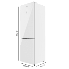Bolero CoolMarket Combi 335 White Glass E Frigorífico combi cristal blanco de libre instalación, 195,3cm alto por 59,5cm ancho, Capacidad 333L, No Frost, Compresor Inverter Plus, Cajón temperatura variable Fresh Flex, Cajón con control de humedad,  Multi AirFlow, Fast Cooling y Fast Freezing, Luz Led, Apertura 90º,  Control electrónico, Puerta Reversible, Estantes de cristal y Clase E.