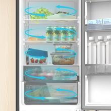 Bolero CoolMarket Combi 335 Black Glass E Frigorífico combi cristal negro de libre instalación, 195,3cm alto por 59,5cm ancho, Capacidad 333L, No Frost, Compresor Inverter Plus, Cajón temperatura variable Fresh Flex, Cajón con control de humedad,  Multi AirFlow, Fast Cooling y Fast Freezing, Luz Led, Apertura 90º,  Control electrónico, Puerta Reversible, Estantes de cristal y Clase E.