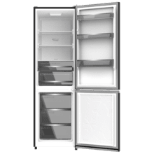 Bolero CoolMarket Combi 335 Black Glass E Frigorífico combi cristal negro de libre instalación, 195,3cm alto por 59,5cm ancho, Capacidad 333L, No Frost, Compresor Inverter Plus, Cajón temperatura variable Fresh Flex, Cajón con control de humedad,  Multi AirFlow, Fast Cooling y Fast Freezing, Luz Led, Apertura 90º,  Control electrónico, Puerta Reversible, Estantes de cristal y Clase E.