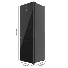Bolero CoolMarket Combi 335 Black Glass E Frigorífico combi cristal negro de libre instalación, 195,3cm alto por 59,5cm ancho, Capacidad 333L, No Frost, Compresor Inverter Plus, Cajón temperatura variable Fresh Flex, Cajón con control de humedad,  Multi AirFlow, Fast Cooling y Fast Freezing, Luz Led, Apertura 90º,  Control electrónico, Puerta Reversible, Estantes de cristal y Clase E.