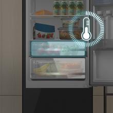 Bolero CoolMarket Combi 335 Black Glass E Frigorífico combi cristal negro de libre instalación, 195,3cm alto por 59,5cm ancho, Capacidad 333L, No Frost, Compresor Inverter Plus, Cajón temperatura variable Fresh Flex, Cajón con control de humedad,  Multi AirFlow, Fast Cooling y Fast Freezing, Luz Led, Apertura 90º,  Control electrónico, Puerta Reversible, Estantes de cristal y Clase E.