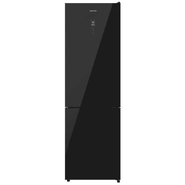 Bolero CoolMarket Combi 335 Black Glass E Frigorífico combi cristal negro de libre instalación, 195,3cm alto por 59,5cm ancho, Capacidad 333L, No Frost, Compresor Inverter Plus, Cajón temperatura variable Fresh Flex, Cajón con control de humedad,  Multi AirFlow, Fast Cooling y Fast Freezing, Luz Led, Apertura 90º,  Control electrónico, Puerta Reversible, Estantes de cristal y Clase E.