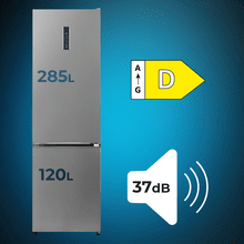 Bolero CoolMarket Combi 405 MC Inox D Frigorífico Combi 2m NoFrost en acabado Inox, Tecnología MAX INSIDE, CoolMatrix, Cajón Convertible Freshness Flex Hub (0ºC/+4ºC/+7ºC), Display FullColor, Compresor Inverter Plus, Ultra Silencioso 37dB, Clase D y Sistema Modo ECO, Fast Cooling, Ultra Fast Freezing y Puerta reversible.