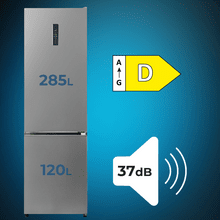 Bolero CoolMarket Combi 405 WL Elite Inox D- Frigorífico Combi Inox con interior Elite Grey y MAX INSIDE, MetalFlex Cooling, Fresh Flex, Elite Grey, ADF+ Antiolores, Display Full Color, Total NoFrost, Puerta Reversible, Compresor Inverter Plus, Ultra Silencioso 37dB, Modo ECO, Ultra Fast Freezing, Fast Cooling, Clase Energética D