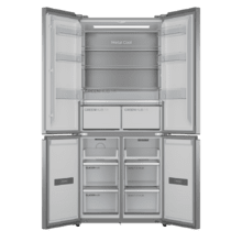 Bolero CoolMarket 4D 456 SBI Inox E Frigorífico 4 Puertas, Semi-Integrable, Ventilación frontal, MetalFlexCooling, Zona convertible (frigorífico-congelador), NoFrost, Esterilización por iones, Extra Capacidad Max Inside 456 Litros, Compresor Inverter Silencioso 35dB, Funciones SuperCool y SuperFreeze, Modo Vacaciones, Display