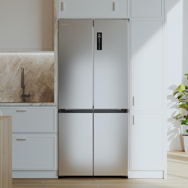 Bolero CoolMarket 4D 456 SBI Inox E Frigorífico 4 Puertas, Semi-Integrable, Ventilación frontal, MetalFlexCooling, Zona convertible (frigorífico-congelador), NoFrost, Esterilización por iones, Extra Capacidad Max Inside 456 Litros, Compresor Inverter Silencioso 35dB, Funciones SuperCool y SuperFreeze, Modo Vacaciones, Display