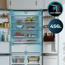 Bolero CoolMarket 4D 456 SBI Inox E Frigorífico 4 Puertas, Semi-Integrable, Ventilación frontal, MetalFlexCooling, Zona convertible (frigorífico-congelador), NoFrost, Esterilización por iones, Extra Capacidad Max Inside 456 Litros, Compresor Inverter Silencioso 35dB, Funciones SuperCool y SuperFreeze, Modo Vacaciones, Display