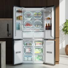 Bolero CoolMarket 4D 456 SBI Dark E Frigorífico 4 Puertas, Semi-Integrable, Ventilación frontal, MetalFlexCooling, Zona convertible (frigorífico-congelador), NoFrost, Esterilización por iones, Extra Capacidad Max Inside 456 Litros, Compresor Inverter Silencioso 35dB, Funciones SuperCool y SuperFreeze, Modo Vacaciones, Display