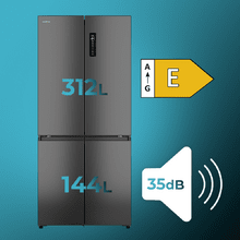 Bolero CoolMarket 4D 456 SBI Dark E Frigorífico 4 Puertas, Semi-Integrable, Ventilación frontal, MetalFlexCooling, Zona convertible (frigorífico-congelador), NoFrost, Esterilización por iones, Extra Capacidad Max Inside 456 Litros, Compresor Inverter Silencioso 35dB, Funciones SuperCool y SuperFreeze, Modo Vacaciones, Display