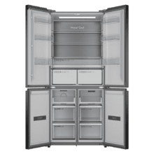 Bolero CoolMarket 4D 456 SBI Dark E Frigorífico 4 Puertas, Semi-Integrable, Ventilación frontal, MetalFlexCooling, Zona convertible (frigorífico-congelador), NoFrost, Esterilización por iones, Extra Capacidad Max Inside 456 Litros, Compresor Inverter Silencioso 35dB, Funciones SuperCool y SuperFreeze, Modo Vacaciones, Display