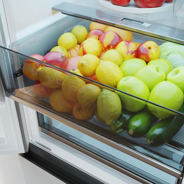 Bolero CoolMarket Combi 409 White E Weißer Kombikühlschrank, MAX INSIDE mit VIP-Technologie, Schublade mit variabler 6-Temperaturen-Regelung und Feuchtigkeitskontrolle, Total No Frost, Inverter Plus-Kompressor, Multi AirFlow, 409 l, 185 x 59,5 cm, Schnellkühl- und Schnellgefrierfunktionen, Smart-Modus, Green HUB XL, Außendisplay, Türen wechselbar, Glasböden, Klasse E.