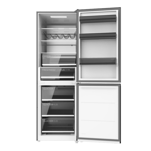 Bolero CoolMarket Combi 409 Black Glass E Frigorífico Combi Cristal Negro, MAX INSIDE con VIP tech, Cool Matrix, Cajón Variable 6 temperaturas con control de humedad, Total No Frost, Compresor Inverter Plus, Multi AirFlow, 409 L, 185x59,5cm, Funciones Fast Cooling y Fast Freezing, Modo Smart, Green HUB XL, Display Exterior, Puertas Reversibles, Botellero, Bandejas Cristal y Clase E.
