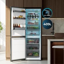 Bolero CoolMarket Combi 409 Black Glass E Kombikühlschrank aus schwarzem Glas, MAX INSIDE mit VIP-Technologie, Cool Matrix, Schublade mit variabler 6-Temperatur-Einstellung und Feuchtigkeitskontrolle, Total No Frost, Inverter Plus-Kompressor, Multi AirFlow, 409 l, 185 x 59,5 cm, Schnellkühl- und Schnellgefrierfunktionen, Smart-Modus, Green HUB XL, Außendisplay, Türen umkehrbar, Flaschenregal, Regale aus Glas und Klasse E.