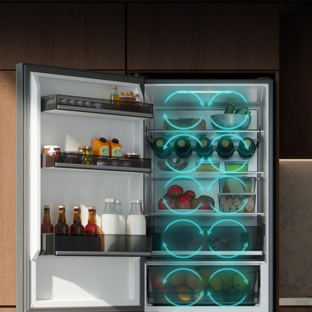 Bolero CoolMarket Combi 409 Black Glass E Frigorífico Combi Cristal Negro, MAX INSIDE con VIP tech, Cool Matrix, Cajón Variable 6 temperaturas con control de humedad, Total No Frost, Compresor Inverter Plus, Multi AirFlow, 409 L, 185x59,5cm, Funciones Fast Cooling y Fast Freezing, Modo Smart, Green HUB XL, Display Exterior, Puertas Reversibles, Botellero, Bandejas Cristal y Clase E.