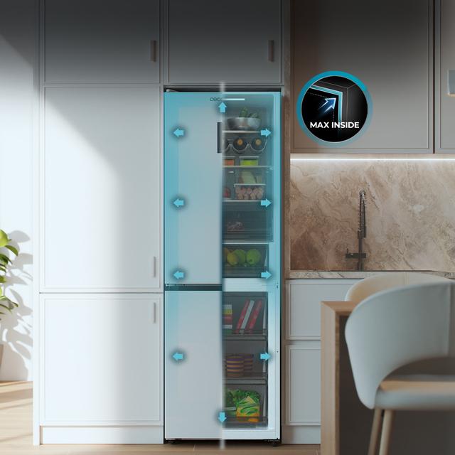Bolero CoolMarket Combi 409 White C Frigorífico Combi Blanco, Clase C, MAX INSIDE con VIP tech, Cool Matrix, Cajón Variable 6 temperaturas con control de humedad, Total No Frost, Compresor Inverter Plus, Multi AirFlow, 409 L, 185x59,5cm, Funciones Fast Cooling y Fast Freezing, Modo Smart, Green HUB XL, Display Exterior, Puertas Reversibles, Botellero y Bandejas Cristal.