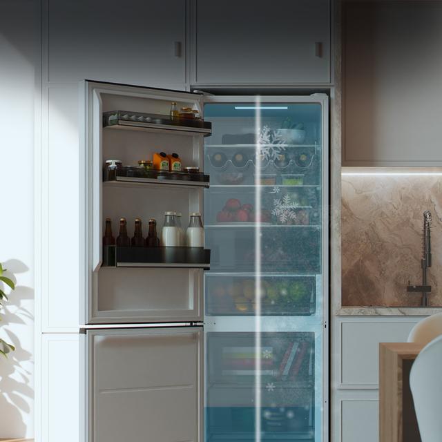 Bolero CoolMarket Combi 409 White C Frigorífico Combi Blanco, Clase C, MAX INSIDE con VIP tech, Cool Matrix, Cajón Variable 6 temperaturas con control de humedad, Total No Frost, Compresor Inverter Plus, Multi AirFlow, 409 L, 185x59,5cm, Funciones Fast Cooling y Fast Freezing, Modo Smart, Green HUB XL, Display Exterior, Puertas Reversibles, Botellero y Bandejas Cristal.