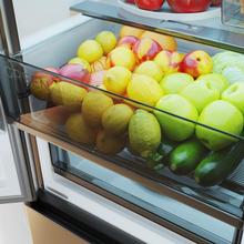 olero CoolMarket Combi 409 Inox C Réfrigérateur Combi Inox B Classe C, MAX INSIDE avec technologie VIP, Cool Matrix, Tiroir à 6 températures variables avec contrôle de l'humidité, Total No Frost, Compresseur Inverter Plus, Multi AirFlow, 409 L, 185x59,5 cm, Fonctions de refroidissement rapide et de congélation rapide, Mode intelligent, Green HUB XL, Affichage extérieur, Portes réversibles, Casier à bouteilles et Plateaux en verre.