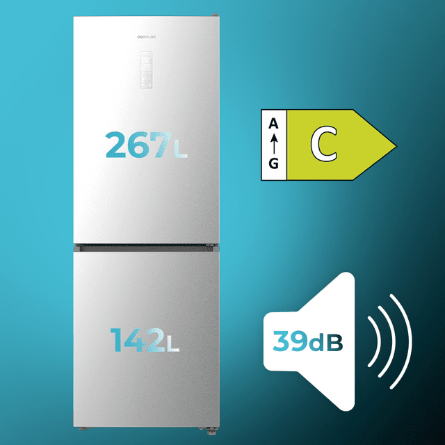Bolero CoolMarket Combi 409 Inox C Frigorífico Combi Inox, Clase C, MAX INSIDE con VIP tech, Cool Matrix, Cajón Variable 6 temperaturas con control de humedad, Total No Frost, Compresor Inverter Plus, Multi AirFlow, 409 L, 185x59,5cm, Funciones Fast Cooling y Fast Freezing, Modo Smart, Green HUB XL, Display Exterior, Puertas Reversibles, Botellero y Bandejas Cristal.