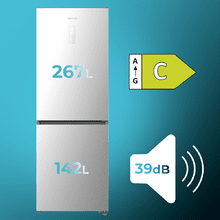 Bolero CoolMarket Combi 409 Inox C Frigorífico Combi Inox, Clase C, MAX INSIDE con VIP tech, Cool Matrix, Cajón Variable 6 temperaturas con control de humedad, Total No Frost, Compresor Inverter Plus, Multi AirFlow, 409 L, 185x59,5cm, Funciones Fast Cooling y Fast Freezing, Modo Smart, Green HUB XL, Display Exterior, Puertas Reversibles, Botellero y Bandejas Cristal.