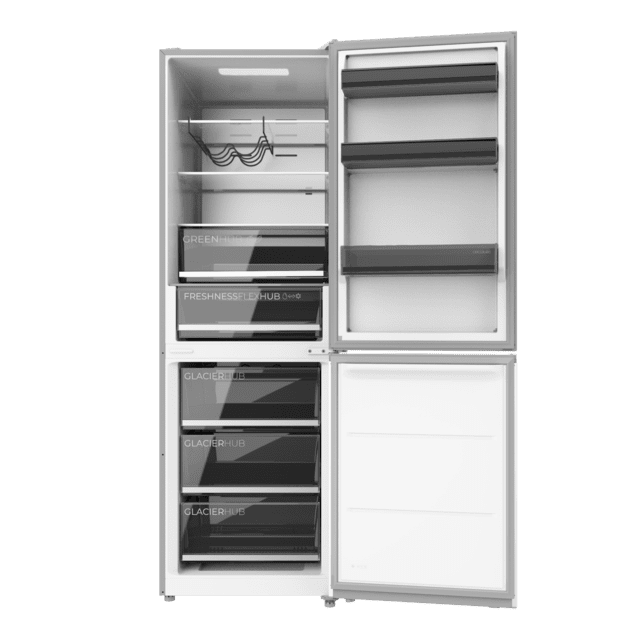 Bolero CoolMarket Combi 409 Inox C Frigorífico Combi Inox, Clase C, MAX INSIDE con VIP tech, Cool Matrix, Cajón Variable 6 temperaturas con control de humedad, Total No Frost, Compresor Inverter Plus, Multi AirFlow, 409 L, 185x59,5cm, Funciones Fast Cooling y Fast Freezing, Modo Smart, Green HUB XL, Display Exterior, Puertas Reversibles, Botellero y Bandejas Cristal.