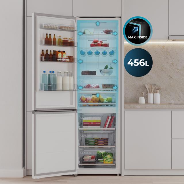 Bolero CoolMarket Combi 456 White E Frigorífico Combi Blanco, MAX INSIDE con VIP tech, Cajón Variable 6 temperaturas con control de humedad, Total No Frost, Compresor Inverter Plus, Multi AirFlow, 456 L, 201x59,5cm, Funciones Fast Cooling y Fast Freezing, Modo Smart, Green HUB XL, Display Exterior, Puertas Reversibles, Bandejas Cristal, Clase E.