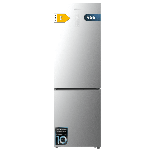 Bolero CoolMarket Combi 456 Inox E Kombi-Kühlschrank aus Inox, MAX INSIDE mit VIP-Technologie, Cool Matrix, Schublade mit variabler 6-Temperaturen-Steuerung und Feuchtigkeitskontrolle, Total No Frost, Inverter Plus-Kompressor, Multi AirFlow, 456 l, 201 x 59,5 cm, Schnellkühl- und Schnellgefrierfunktionen, Smart-Modus, Green HUB XL, Außendisplay, Türen wechselbar, Flaschenregal, Glasböden und Klasse E.