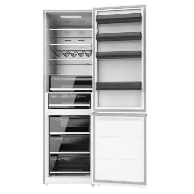 Bolero CoolMarket Combi 456 Inox E Frigorífico Combi Inox, MAX INSIDE con VIP tech, Cool Matrix, Cajón Variable 6 temperaturas con control de humedad, Total No Frost, Compresor Inverter Plus, Multi AirFlow, 456 L, 201x59,5cm Funciones Fast Cooling y Fast Freezing, Modo Smart, Green HUB XL, Display Exterior, Puertas Reversibles, Botellero, Bandejas Cristal y Clase E.