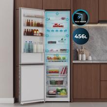 Bolero CoolMarket Combi 456 Dark E Dark Kombi-Kühlschrank, MAX INSIDE mit VIP-Technologie, Cool Matrix, Schublade mit variabler 6-Temperaturen-Einstellung und Feuchtigkeitskontrolle, Total No Frost, Inverter Plus-Kompressor, Multi AirFlow, 456 l, 201 x 59,5 cm, Schnellkühl- und Schnellgefrierfunktionen, Smart-Modus, Green HUB XL, Außendisplay, Türen umkehrbar, Flaschenregal, Glasböden und Klasse E.