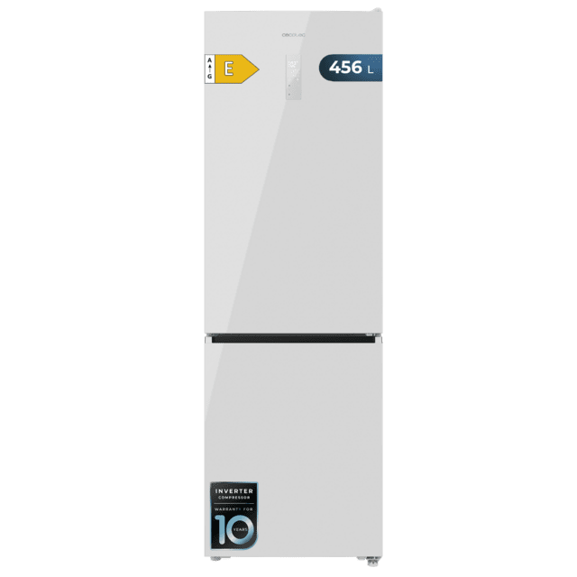Bolero CoolMarket Combi 456 White Glass E Frigorífico Combi Cristal Blanco, MAX INSIDE con VIP tech, Cool Matrix, Cajón Variable 6 temperaturas con control de humedad, Total No Frost, Compresor Inverter Plus, Multi AirFlow, 456 L, 201x59,5cm Funciones Fast Cooling y Fast Freezing, Modo Smart, Green HUB XL, Display Exterior, Puertas Reversibles, Botellero, Bandejas Cristal y Clase E.