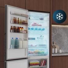 Bolero CoolMarket Combi 456 Black Glass E Frigorífico Combi Cristal Negro, MAX INSIDE con VIP tech, Cool Matrix, Cajón Variable 6 temperaturas con control de humedad, Total No Frost, Compresor Inverter Plus, Multi AirFlow, 456 L, 201x59,5cm Funciones Fast Cooling y Fast Freezing, Modo Smart, Green HUB XL, Display Exterior, Puertas Reversibles, Botellero, Bandejas Cristal y Clase E.