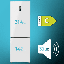 Bolero CoolMarket Combi 456 White C Weißer Kombikühlschrank, Klasse C, MAX INSIDE mit VIP-Technologie, Cool Matrix, Schublade mit variabler 6-Temperaturen-Steuerung und Feuchtigkeitskontrolle, Total No Frost, Inverter Plus-Kompressor, Multi AirFlow, 456 l, 201 x 59,5 cm, Schnellkühl- und Schnellgefrierfunktionen, Smart-Modus, Green HUB XL, Außendisplay, Türen umkehrbar, Flaschenregal und Glastabletts.