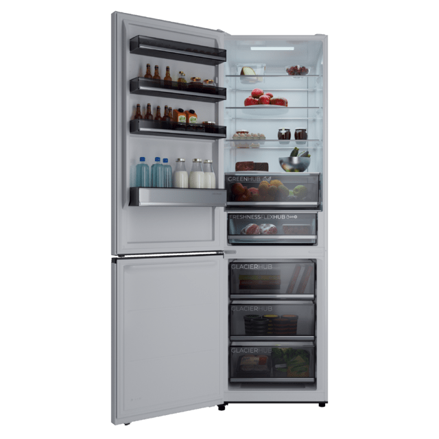 Bolero CoolMarket Combi 456 White C Weißer Kombikühlschrank, Klasse C, MAX INSIDE mit VIP-Technologie, Cool Matrix, Schublade mit variabler 6-Temperaturen-Steuerung und Feuchtigkeitskontrolle, Total No Frost, Inverter Plus-Kompressor, Multi AirFlow, 456 l, 201 x 59,5 cm, Schnellkühl- und Schnellgefrierfunktionen, Smart-Modus, Green HUB XL, Außendisplay, Türen umkehrbar, Flaschenregal und Glastabletts.