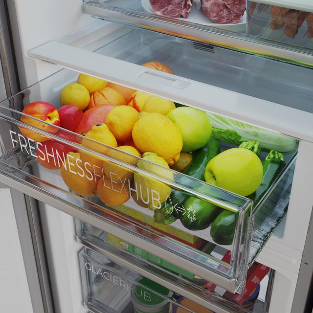 Bolero CoolMarket Combi 456 Inox C Frigorífico Combi Inox, Clase C, MAX INSIDE con VIP tech, Cool Matrix, Cajón Variable 6 temperaturas con control de humedad, Total No Frost, Compresor Inverter Plus, Multi AirFlow, 456 L, 201x59,5cm Funciones Fast Cooling y Fast Freezing, Modo Smart, Green HUB XL, Display Exterior, Puertas Reversibles, Botellero y Bandejas Cristal.