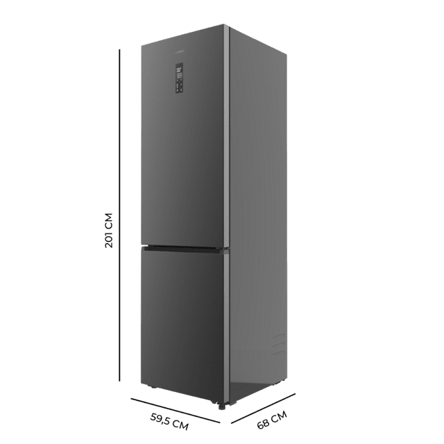 Bolero CoolMarket Combi 456 Dark C Dunkler Kombi-Kühlschrank, Klasse C, MAX INSIDE mit VIP-Technologie, Cool Matrix, Schublade mit variabler 6-Temperaturen-Steuerung und Feuchtigkeitskontrolle, Total No Frost, Inverter Plus-Kompressor, Multi AirFlow, 456 l, 201 x 59,5 cm, Schnellkühl- und Schnellgefrierfunktionen, Smart-Modus, Green HUB XL, Außendisplay, Türen umkehrbar, Flaschenregal und Glastabletts.