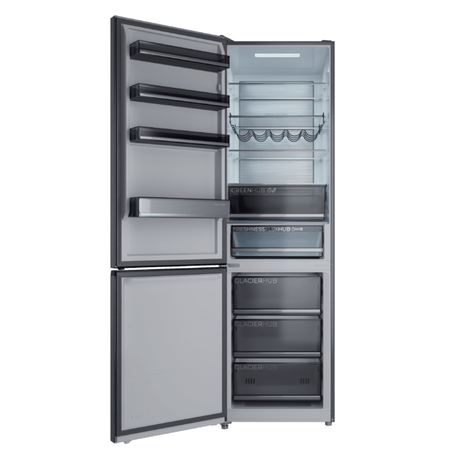 Bolero CoolMarket Combi 456 Dark C Dunkler Kombi-Kühlschrank, Klasse C, MAX INSIDE mit VIP-Technologie, Cool Matrix, Schublade mit variabler 6-Temperaturen-Steuerung und Feuchtigkeitskontrolle, Total No Frost, Inverter Plus-Kompressor, Multi AirFlow, 456 l, 201 x 59,5 cm, Schnellkühl- und Schnellgefrierfunktionen, Smart-Modus, Green HUB XL, Außendisplay, Türen umkehrbar, Flaschenregal und Glastabletts.