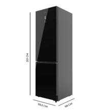Bolero CoolMarket Combi 456 Black Glass C Kombikühlschrank aus schwarzem Glas, Klasse C, MAX INSIDE mit VIP-Technologie, Cool Matrix, Schublade mit variabler 6-Temperaturen-Einstellung und Feuchtigkeitskontrolle, Total No Frost, Inverter Plus-Kompressor, Multi AirFlow, 456 l, 201 x 59,5 cm, Schnellkühl- und Schnellgefrierfunktionen, Smart-Modus, Green HUB XL, Außendisplay, Türen umkehrbar, Flaschenregal und Glastabletts.