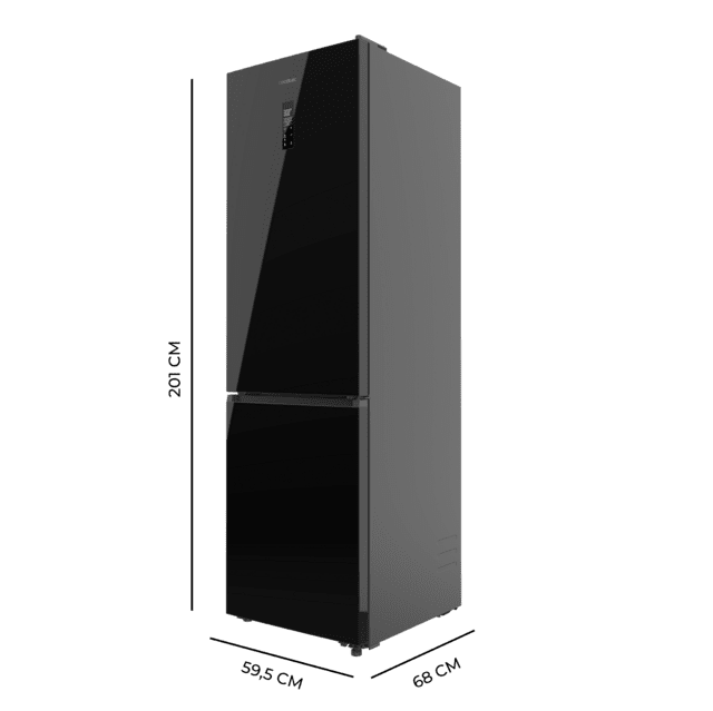 Bolero CoolMarket Combi 456 Black Glass C Frigorífico Combi Cristal Negro, Clase C, MAX INSIDE con VIP tech, Cool Matrix, Cajón Variable 6 temperaturas con control de humedad, Total No Frost, Compresor Inverter Plus, Multi AirFlow, 456 L, 201x59,5cm Funciones Fast Cooling y Fast Freezing, Modo Smart, Green HUB XL, Display Exterior, Puertas Reversibles, Botellero y Bandejas Cristal.