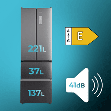 Bolero CoolMarket Combi F2D 395 Inox E Frigorífico Combi Inox Puerta Francesa, MAX INSIDE con VIP tech, Cool Matrix, Cajón Variable 6 temperaturas con control de humedad, Total No Frost, Compresor Inverter Plus, Multi AirFlow, 395L, 185x59,5cm Funciones Fast Cooling y Fast Freezing, Modo Smart, Green HUB XL, Display Exterior, Botellero, Bandejas Cristal y Clase E.