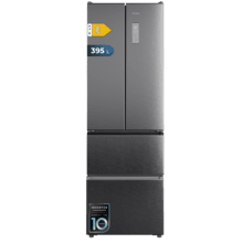 Bolero CoolMarket Combi F2D 395 Inox E Frigorífico Combi Inox Puerta Francesa, MAX INSIDE con VIP tech, Cool Matrix, Cajón Variable 6 temperaturas con control de humedad, Total No Frost, Compresor Inverter Plus, Multi AirFlow, 395L, 185x59,5cm Funciones Fast Cooling y Fast Freezing, Modo Smart, Green HUB XL, Display Exterior, Botellero, Bandejas Cristal y Clase E.