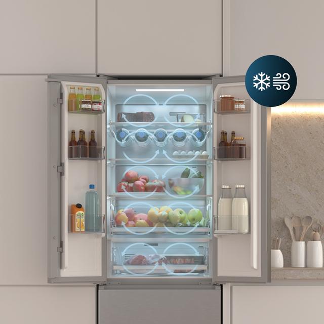 Bolero CoolMarket Combi F2D 395 Inox E Frigorífico Combi Inox Puerta Francesa, MAX INSIDE con VIP tech, Cool Matrix, Cajón Variable 6 temperaturas con control de humedad, Total No Frost, Compresor Inverter Plus, Multi AirFlow, 395L, 185x59,5cm Funciones Fast Cooling y Fast Freezing, Modo Smart, Green HUB XL, Display Exterior, Botellero, Bandejas Cristal y Clase E.