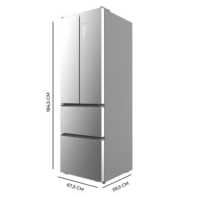 Bolero CoolMarket Combi F2D 395 Inox E Frigorífico Combi Inox Puerta Francesa, MAX INSIDE con VIP tech, Cool Matrix, Cajón Variable 6 temperaturas con control de humedad, Total No Frost, Compresor Inverter Plus, Multi AirFlow, 395L, 185x59,5cm Funciones Fast Cooling y Fast Freezing, Modo Smart, Green HUB XL, Display Exterior, Botellero, Bandejas Cristal y Clase E.