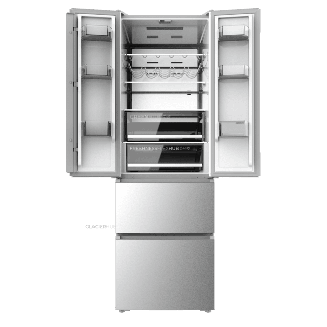 Bolero CoolMarket Combi F2D 395 Inox E Frigorífico Combi Inox Puerta Francesa, MAX INSIDE con VIP tech, Cool Matrix, Cajón Variable 6 temperaturas con control de humedad, Total No Frost, Compresor Inverter Plus, Multi AirFlow, 395L, 185x59,5cm Funciones Fast Cooling y Fast Freezing, Modo Smart, Green HUB XL, Display Exterior, Botellero, Bandejas Cristal y Clase E.